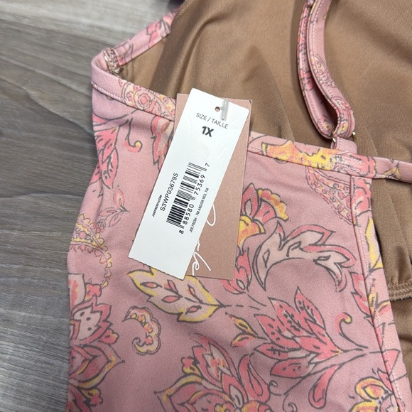 🏁 Joe Fresh & Roxy Earler Pink Floral Ruffle Swimsuit size 1X - Picture 5 of 9